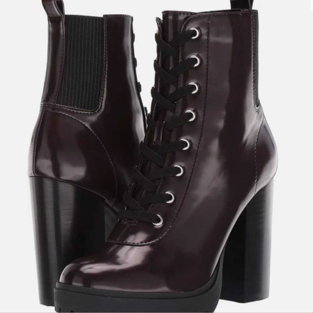 Steve Madden Latch Burgundy Patent Combat Lace Up… - image 1