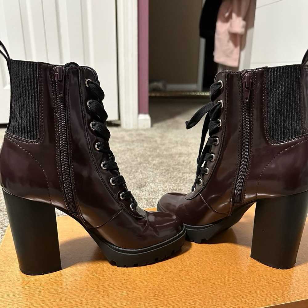 Steve Madden Latch Burgundy Patent Combat Lace Up… - image 3