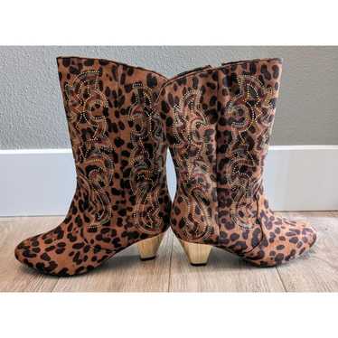 Brand New Joan Boyce Animal Print Mid-Calf Rhinest