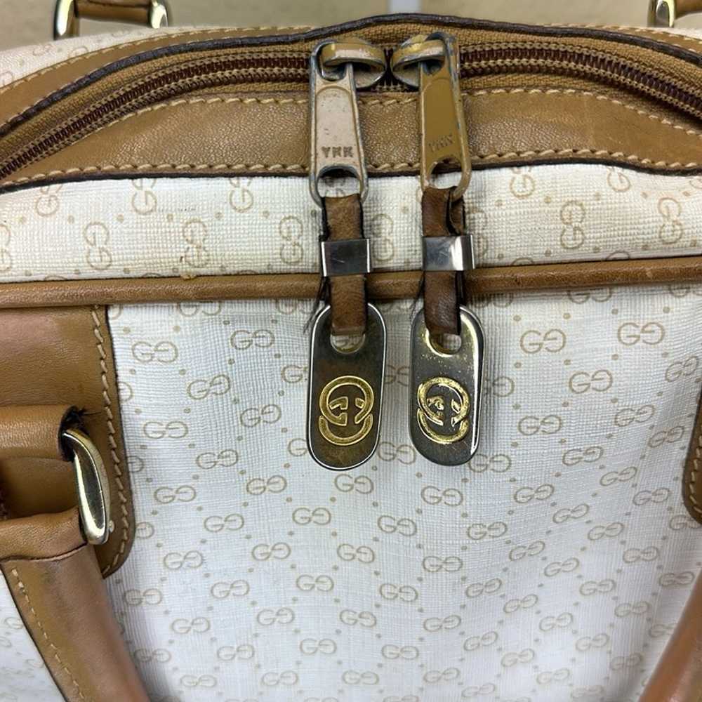 Vintage Gucci Bone Waxed Canvas Insignia Handbag - image 11