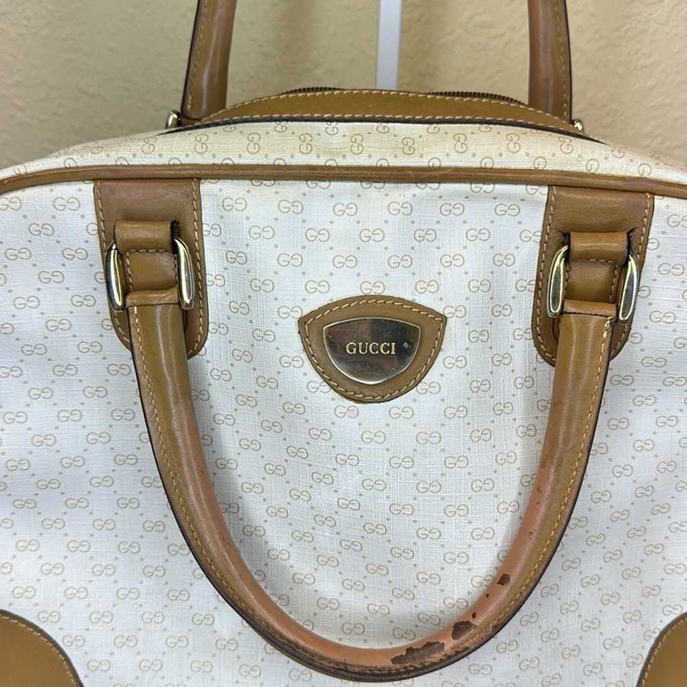 Vintage Gucci Bone Waxed Canvas Insignia Handbag - image 6