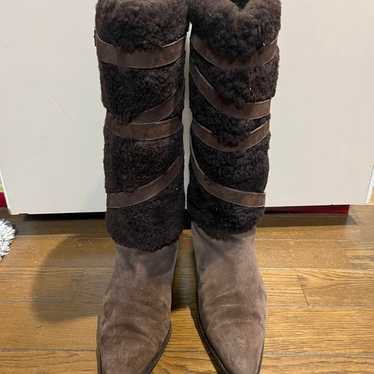 Ralph Lauren Brown Suede Fur Long Boots - image 1