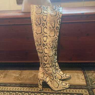 Zara Thigh High Snakeskin Print Boots - image 1