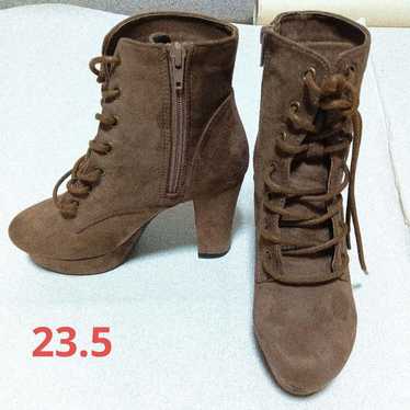 Thick-soled short boots, booties, suede, brown, he