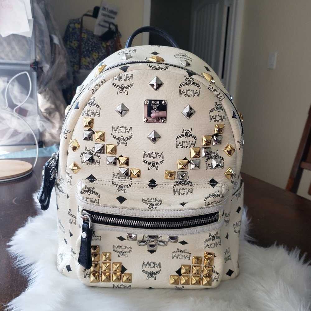 MCM Visetos Stark Studded Leather Backpack -USED(… - image 2