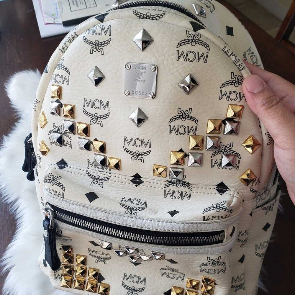 MCM Visetos Stark Studded Leather Backpack -USED(… - image 3