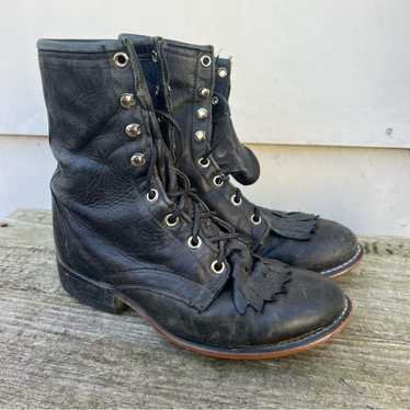 90s Laredo Black Leather Cowgirl Western Lace Up … - image 1