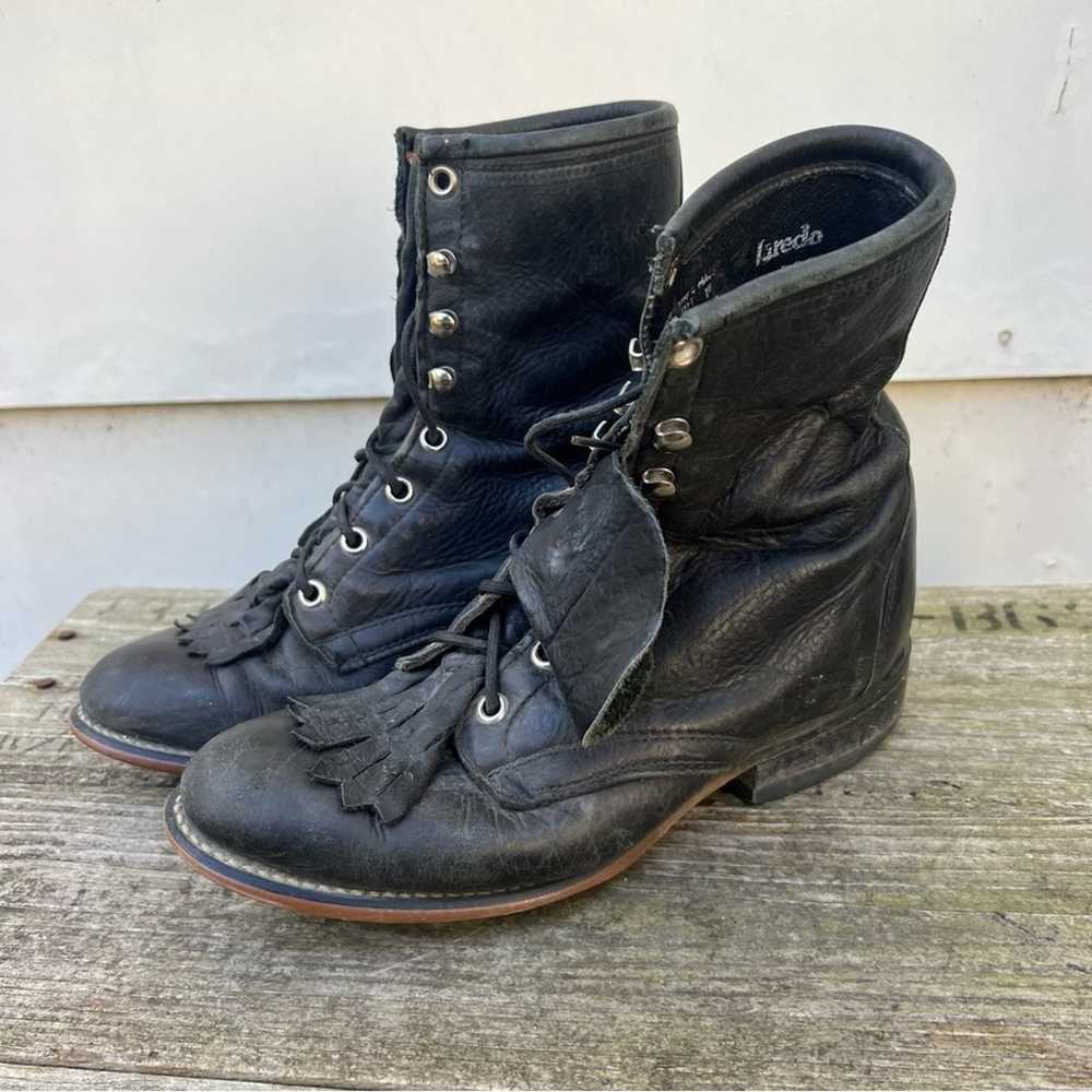 90s Laredo Black Leather Cowgirl Western Lace Up … - image 3