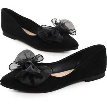 VINTAGE | Velvet Bow Flats Pointed Toe Ballet Fla… - image 1