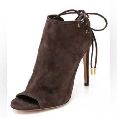 Aquazzura Mayfair Open-Toe
Suede Bootie Brown