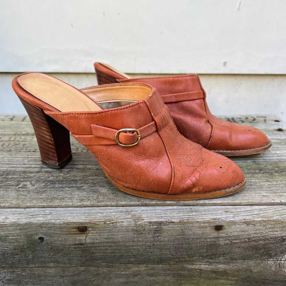 Vintage 70s 80s cognac heeled mules - image 2