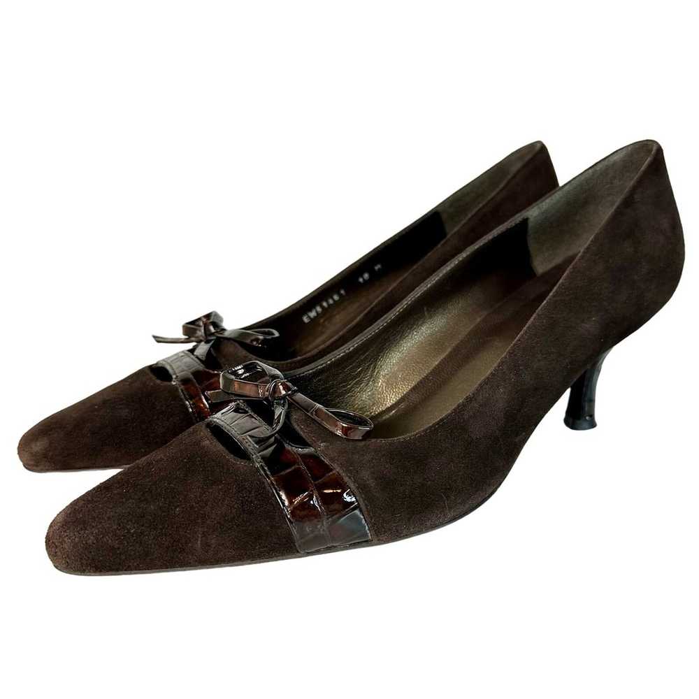 Stuart Weitzman Brown Heels Suede Leather Kitten … - image 1