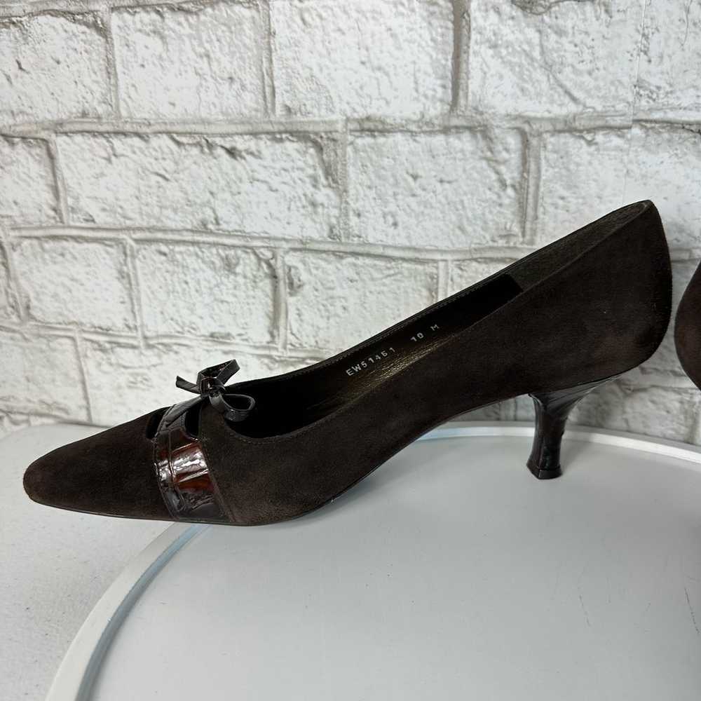 Stuart Weitzman Brown Heels Suede Leather Kitten … - image 9