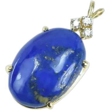 14K Lapis Lazuli Diamond Oval Cabochon Statement … - image 1