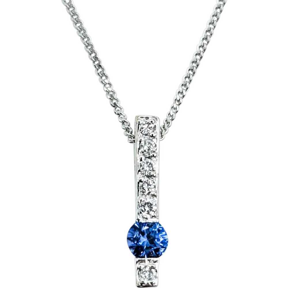 Stunning Sapphire & Diamond Bar Pendant in 14k Wh… - image 1