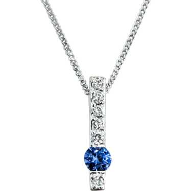 Stunning Sapphire & Diamond Bar Pendant in 14k Wh… - image 1