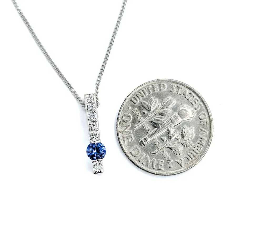 Stunning Sapphire & Diamond Bar Pendant in 14k Wh… - image 2