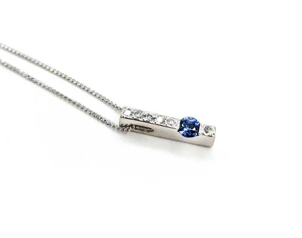 Stunning Sapphire & Diamond Bar Pendant in 14k Wh… - image 4