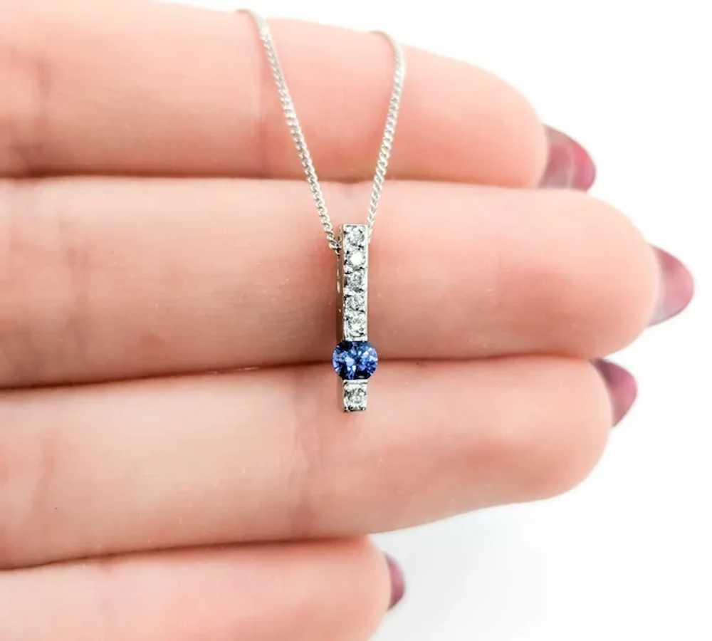 Stunning Sapphire & Diamond Bar Pendant in 14k Wh… - image 6