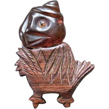 Vintage Lucite Amber MR. BIRD Wooden Figural Styl… - image 1