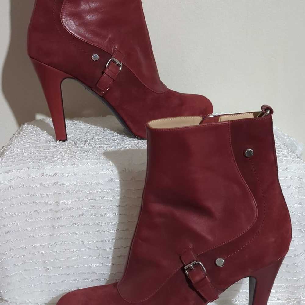 Red Longchamp leather and suede bootie - image 1