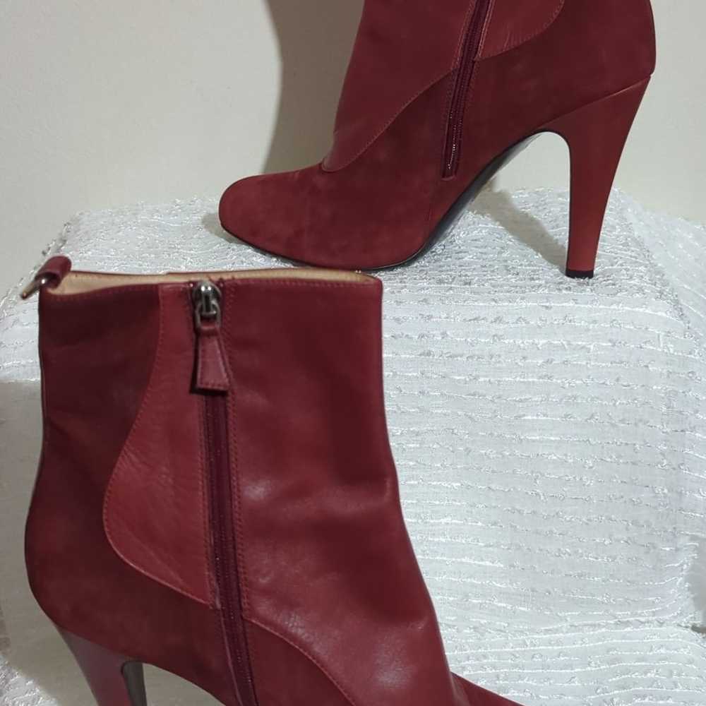 Red Longchamp leather and suede bootie - image 3