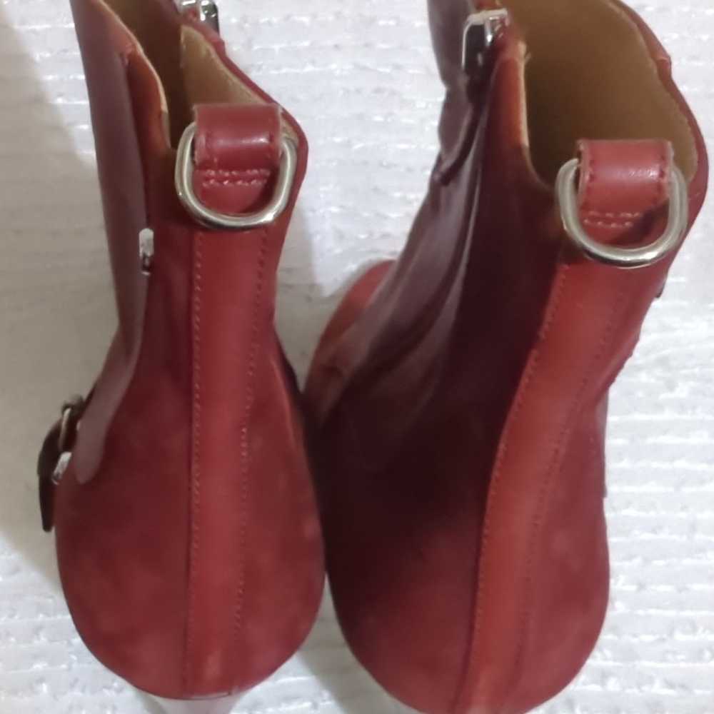 Red Longchamp leather and suede bootie - image 4