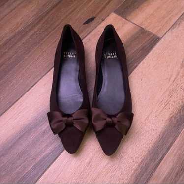 Stuart Weitzman Chocolate Brown Satin Bow Flats