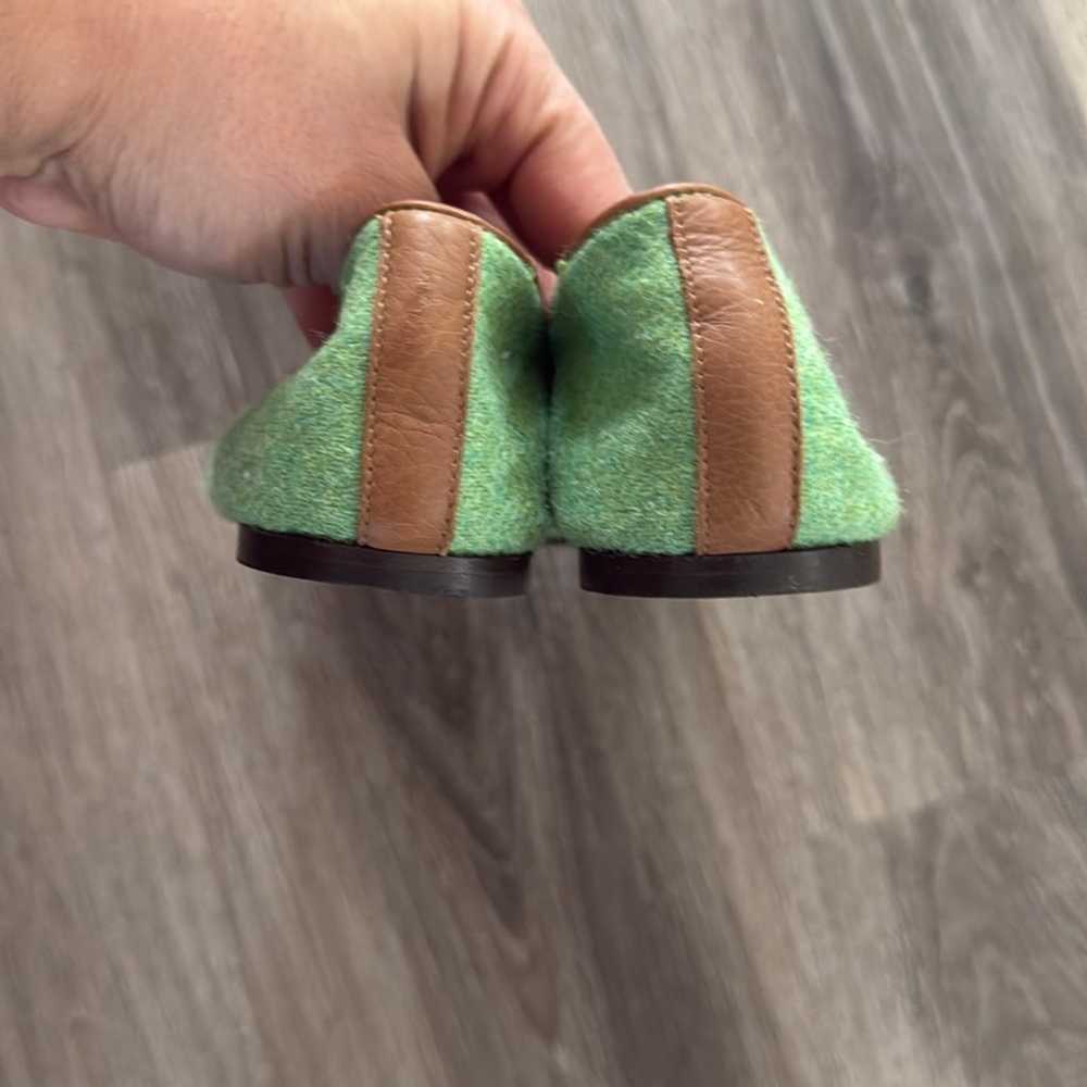 J crew Green Textile Leather  Flats 7.5 Bow Balle… - image 7