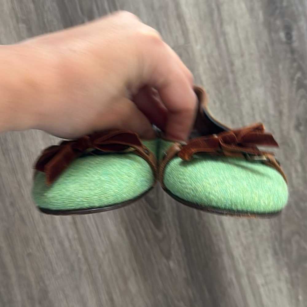 J crew Green Textile Leather  Flats 7.5 Bow Balle… - image 8