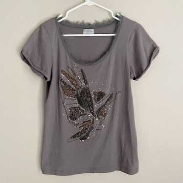 Vintage Jeanswest beaded hummingbird scoopneck sho