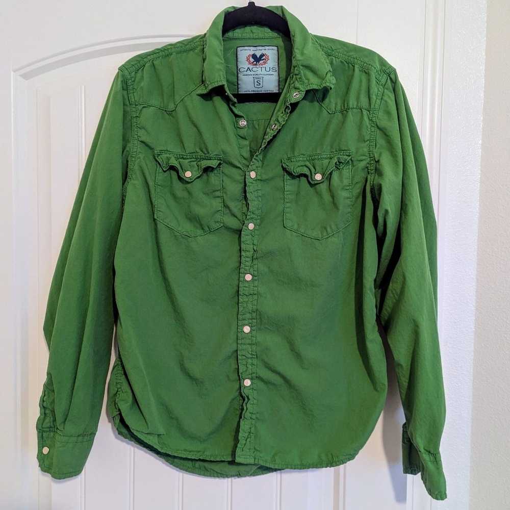 Vintage 90s cactus green cotton cowboy snap butto… - image 1