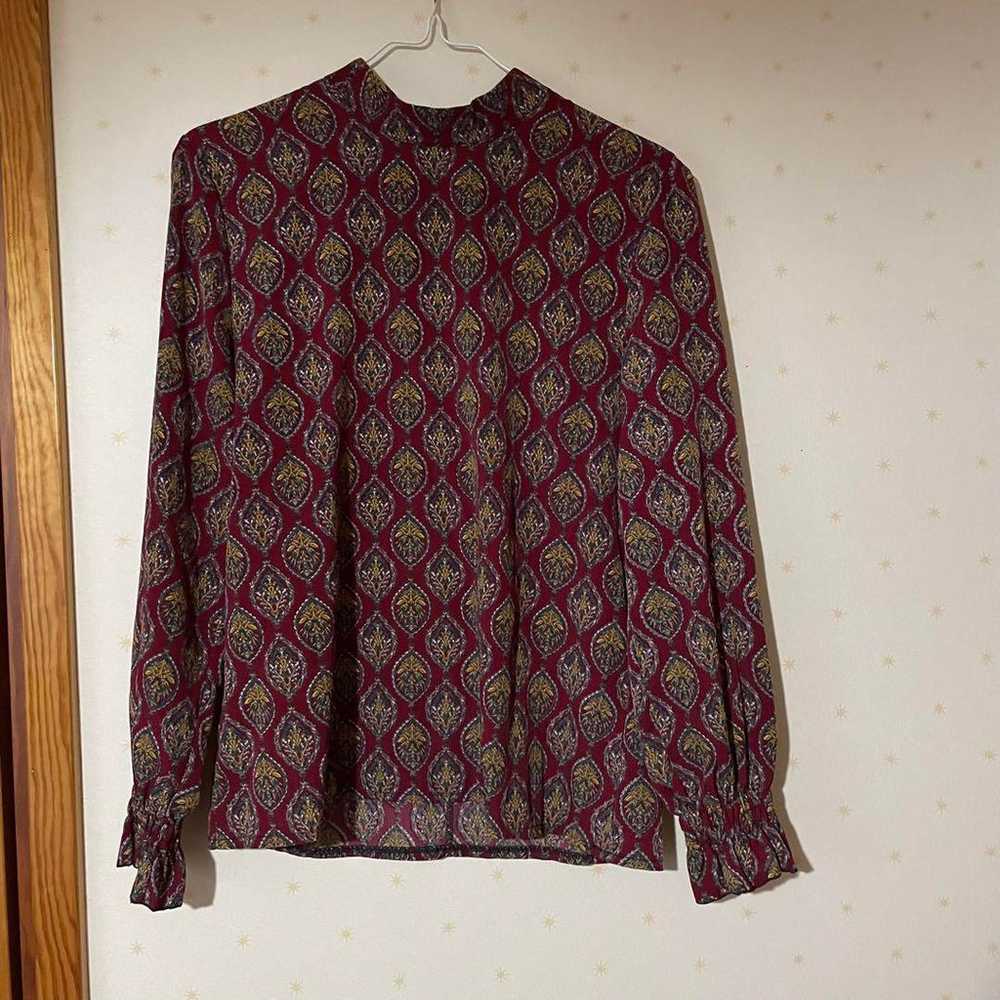 Meridian Band Collar Blouse, Paisley Pattern, Red - image 1