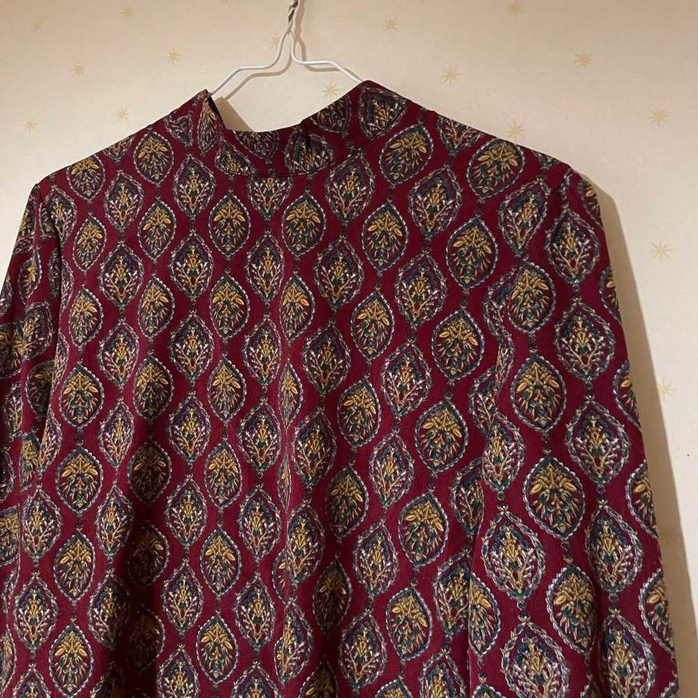 Meridian Band Collar Blouse, Paisley Pattern, Red - image 2