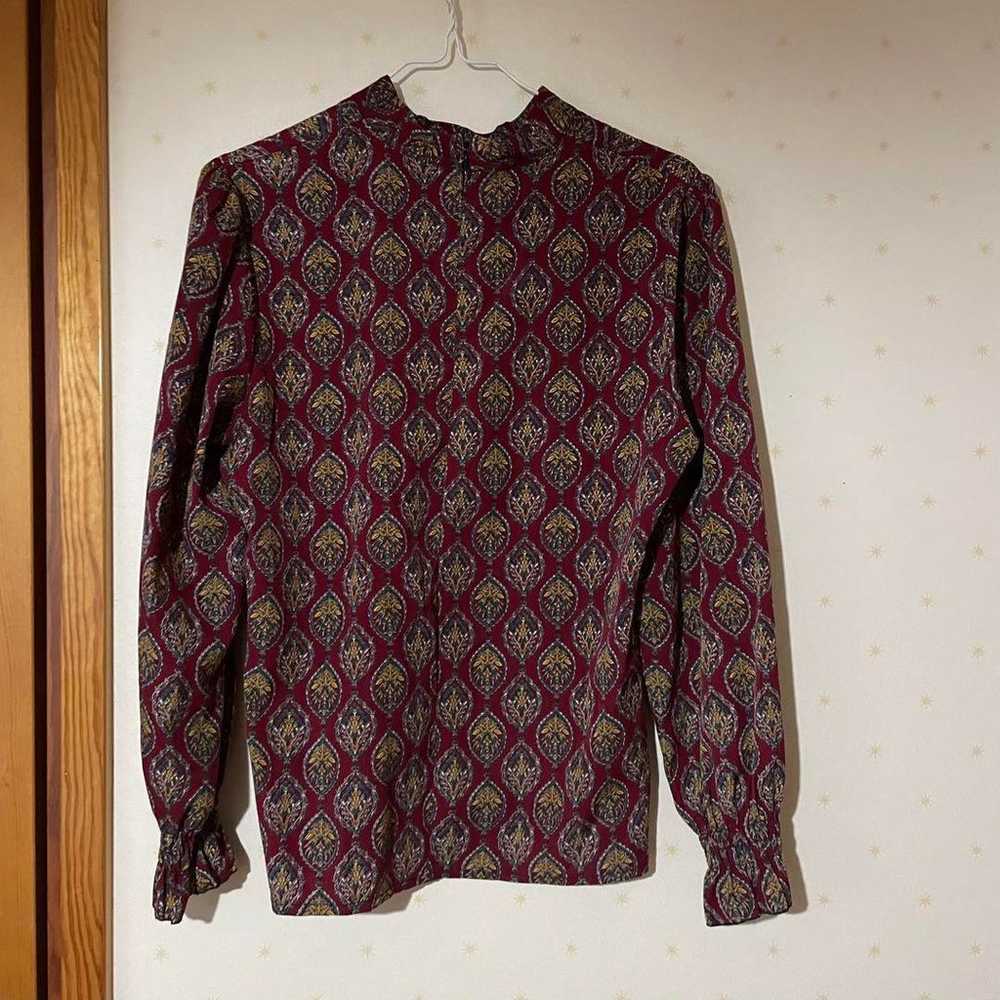 Meridian Band Collar Blouse, Paisley Pattern, Red - image 7