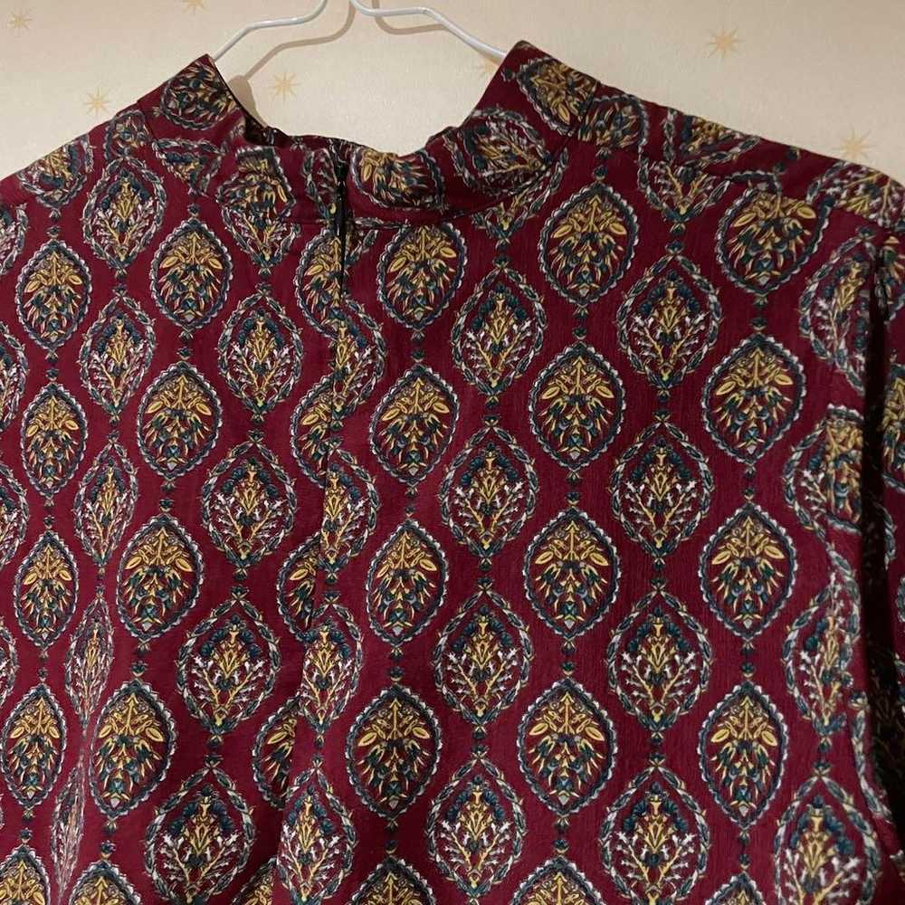 Meridian Band Collar Blouse, Paisley Pattern, Red - image 8