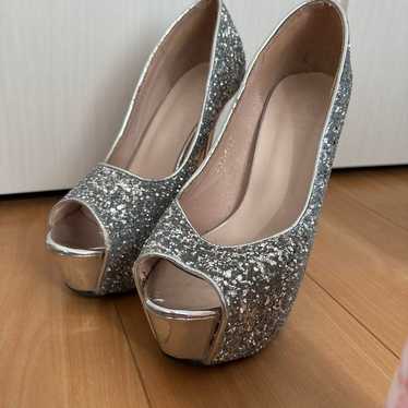 Silver Glitter Open-Toe High Heels