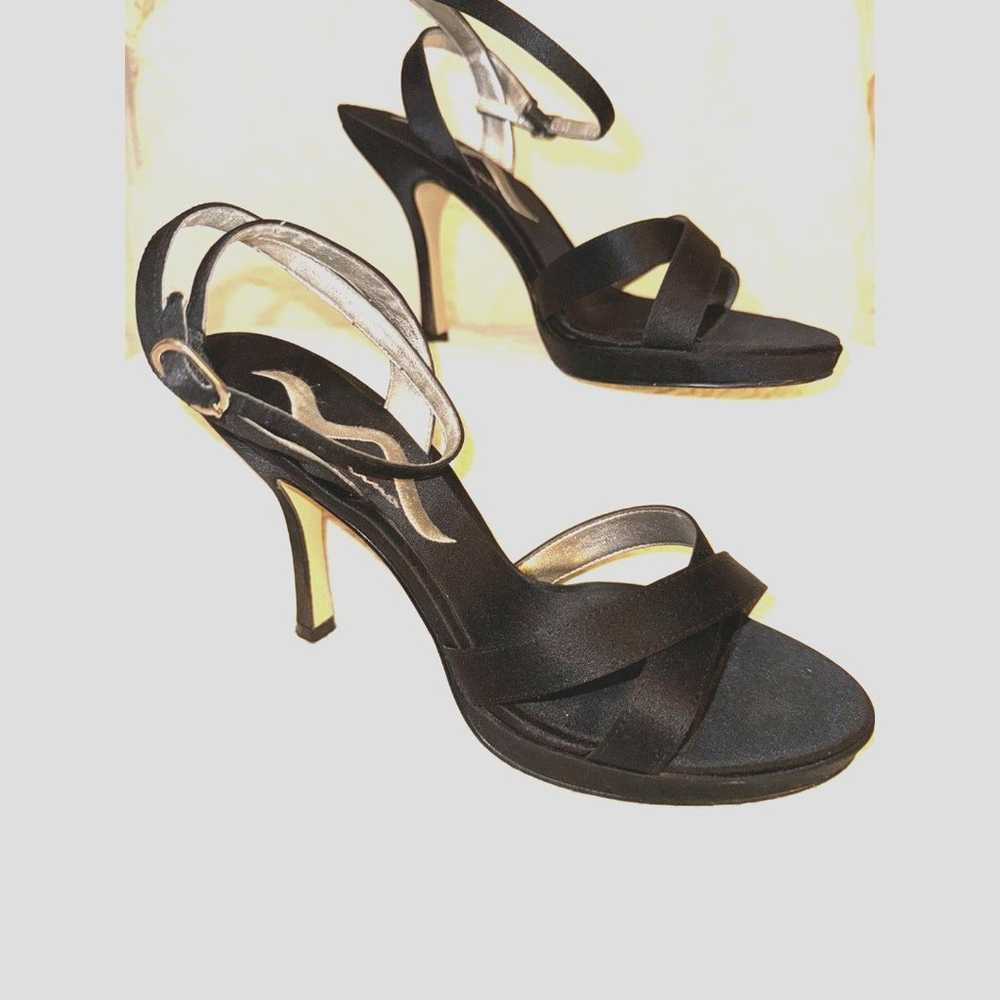 Nina Black Satin Strappy Sandal Stiletto Heels US… - image 2