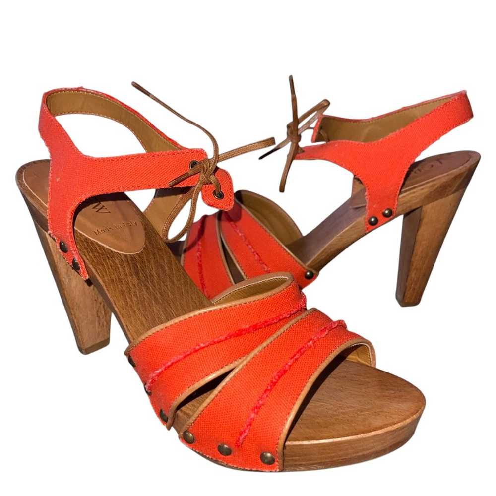 J. Crew Sandals 10 Loretta Heels Wood Platform Or… - image 1