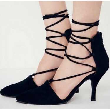 Free People Shoes Lace Up Heels Suede Black Shoes 