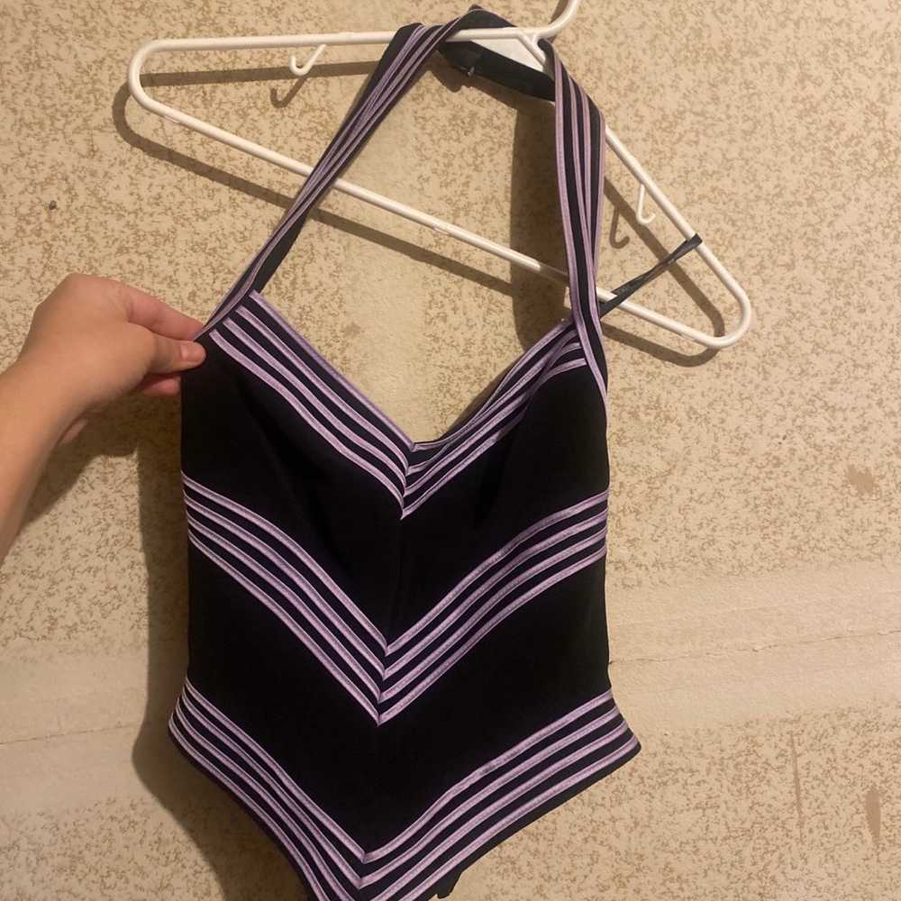 Vintage 90s cache lavender and black halter tol - image 1