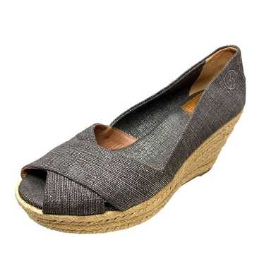 Tory Burch Filipa Pewter Linen Peep Toe Espadrille