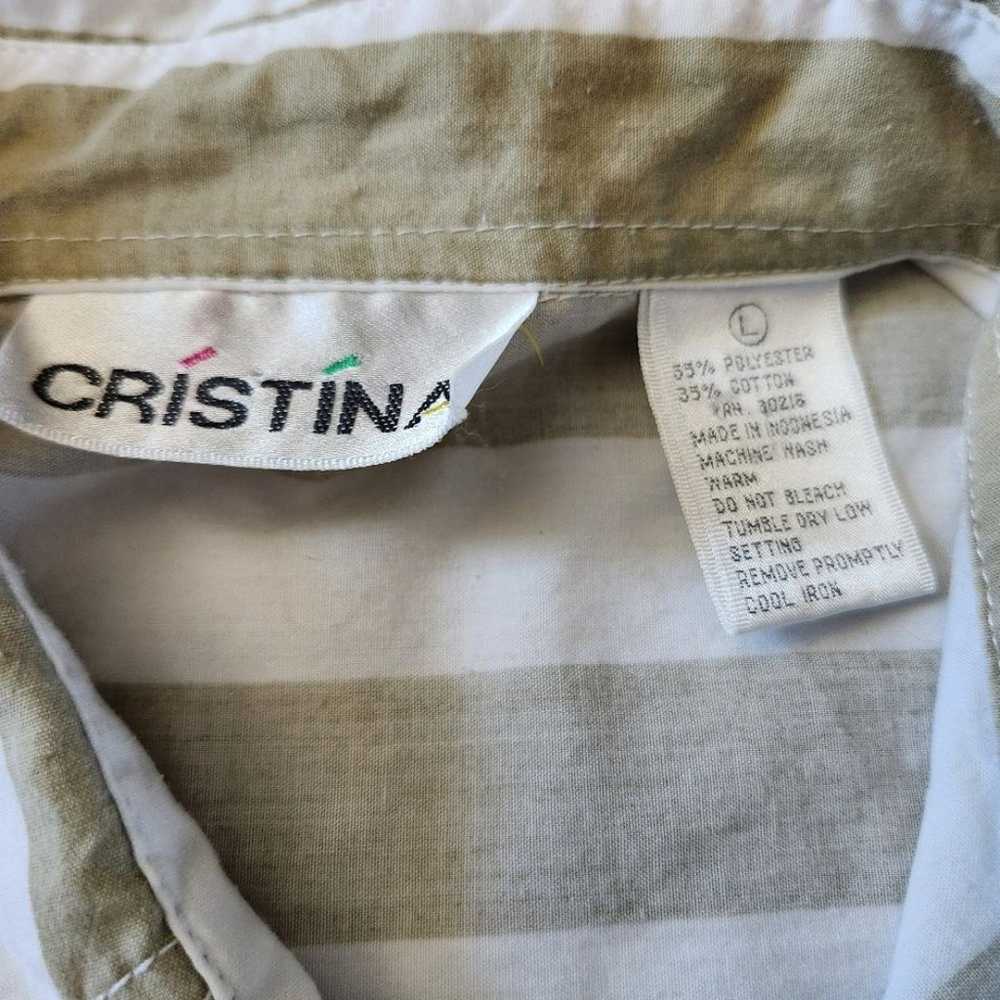 Vintage Cristina Neutral Chunky Striped Collared … - image 3