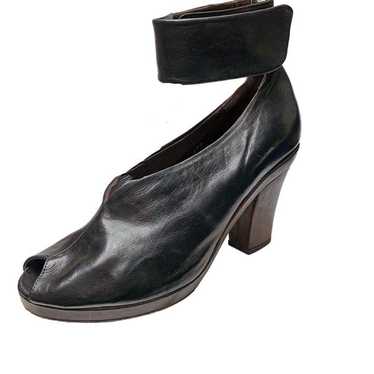 Coclico 24765 Black Leather Peep Toe Ankle Wrap He