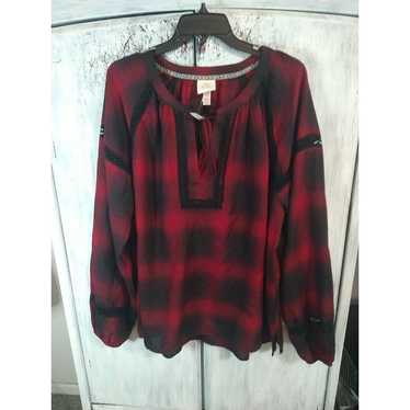 Knox Rose Boho Plaid Tassel Red & Black Top XXL Pl