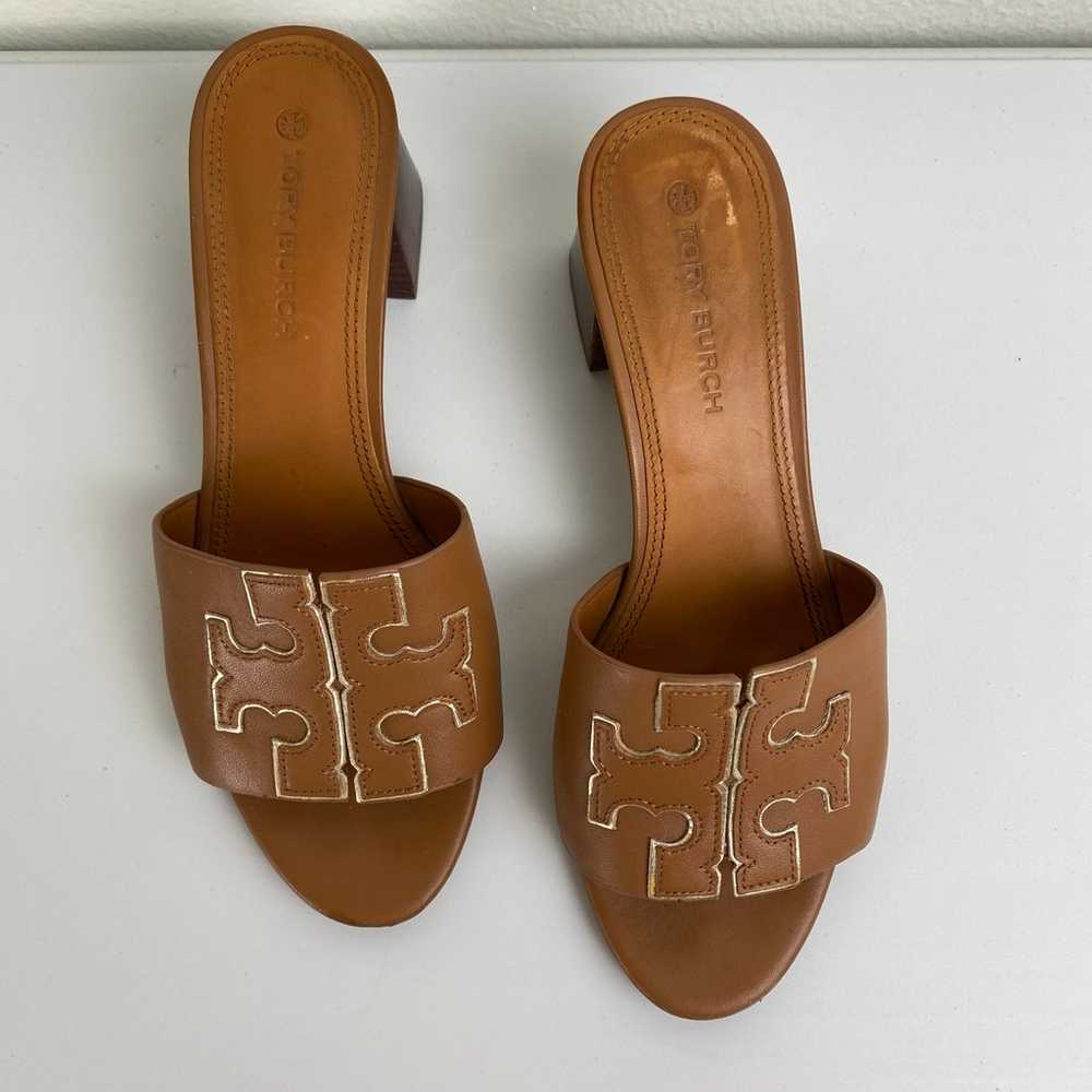 Tory Burch Ines Heels Size 6.5 Tan Gold 55mm Leat… - image 4