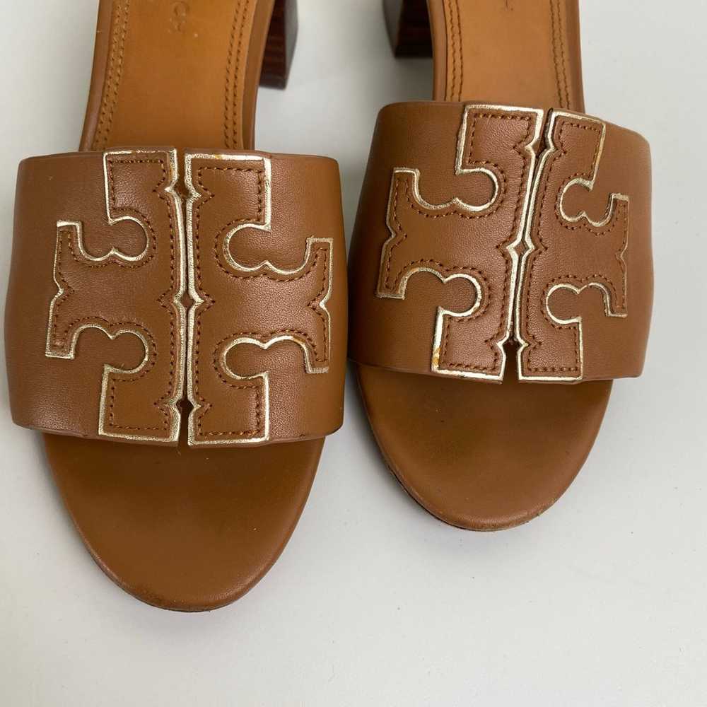 Tory Burch Ines Heels Size 6.5 Tan Gold 55mm Leat… - image 9