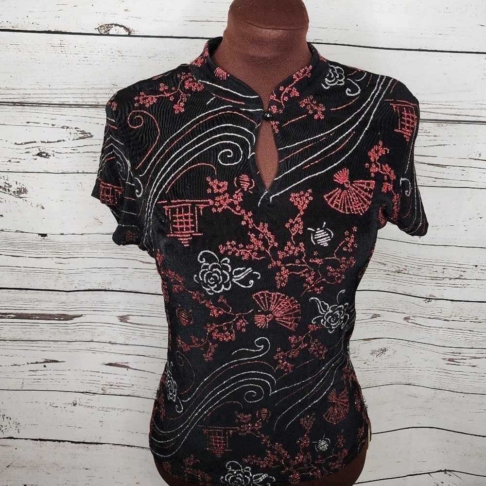 Vintage 90s Y2K Metaphor Asian Glitter Top Blouse - image 1