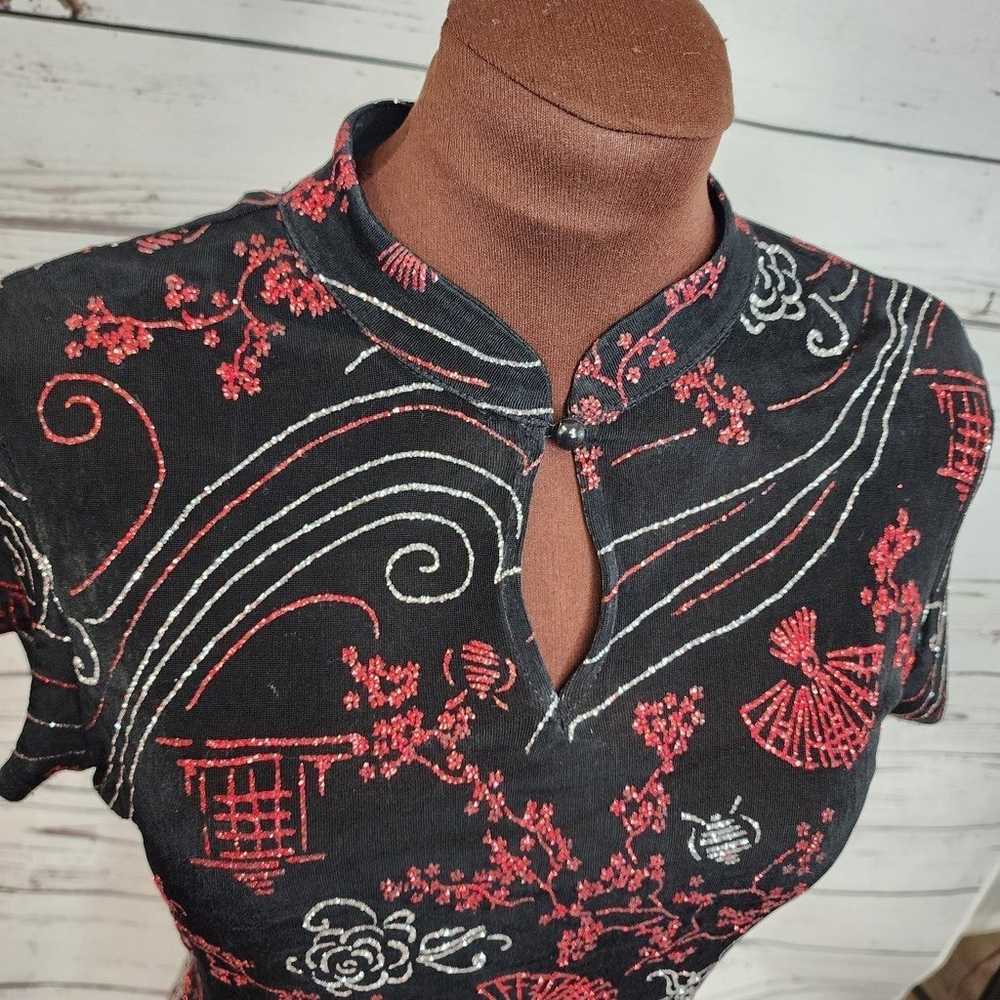 Vintage 90s Y2K Metaphor Asian Glitter Top Blouse - image 2