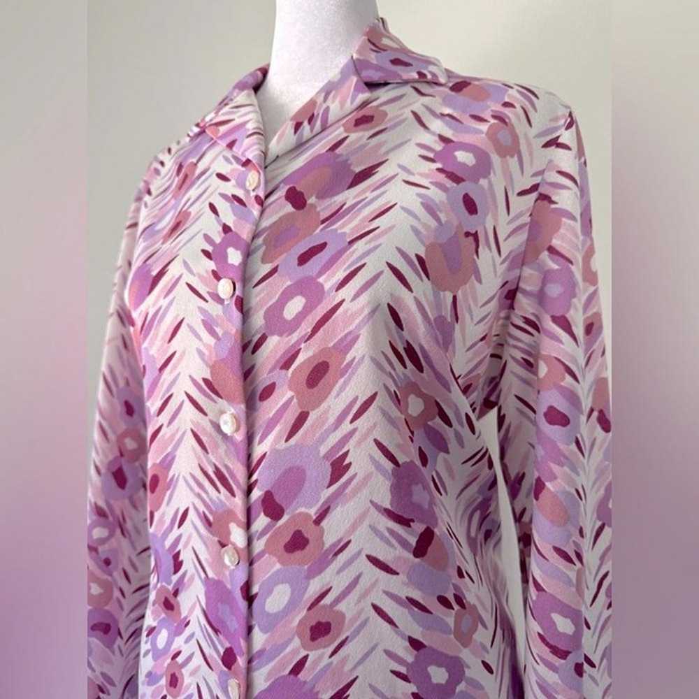 Vintage ‘70s Pink & Purple Floral Print Long Slee… - image 3